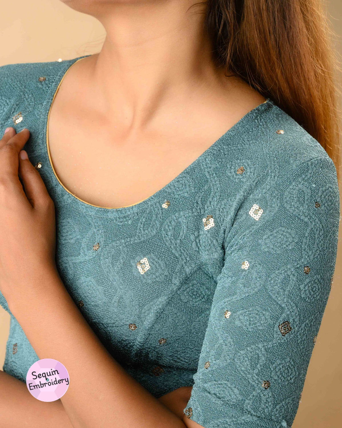Shiromani Teal Organza Back Blouse