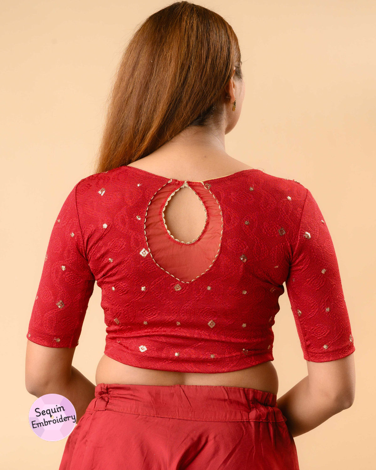 Shiromani Maroon Organza Back Blouse