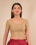 Dobby Chikoo Cotton Jacquard Half Sleeve Stretchable Blouse by Advi