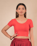 Dobby Tomato Cotton Jacquard Stretchable Half Sleeve Blouse by Advi