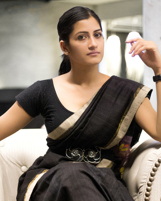Model pairing the blouse with a casual saree or ethnic wear for everyday elegance