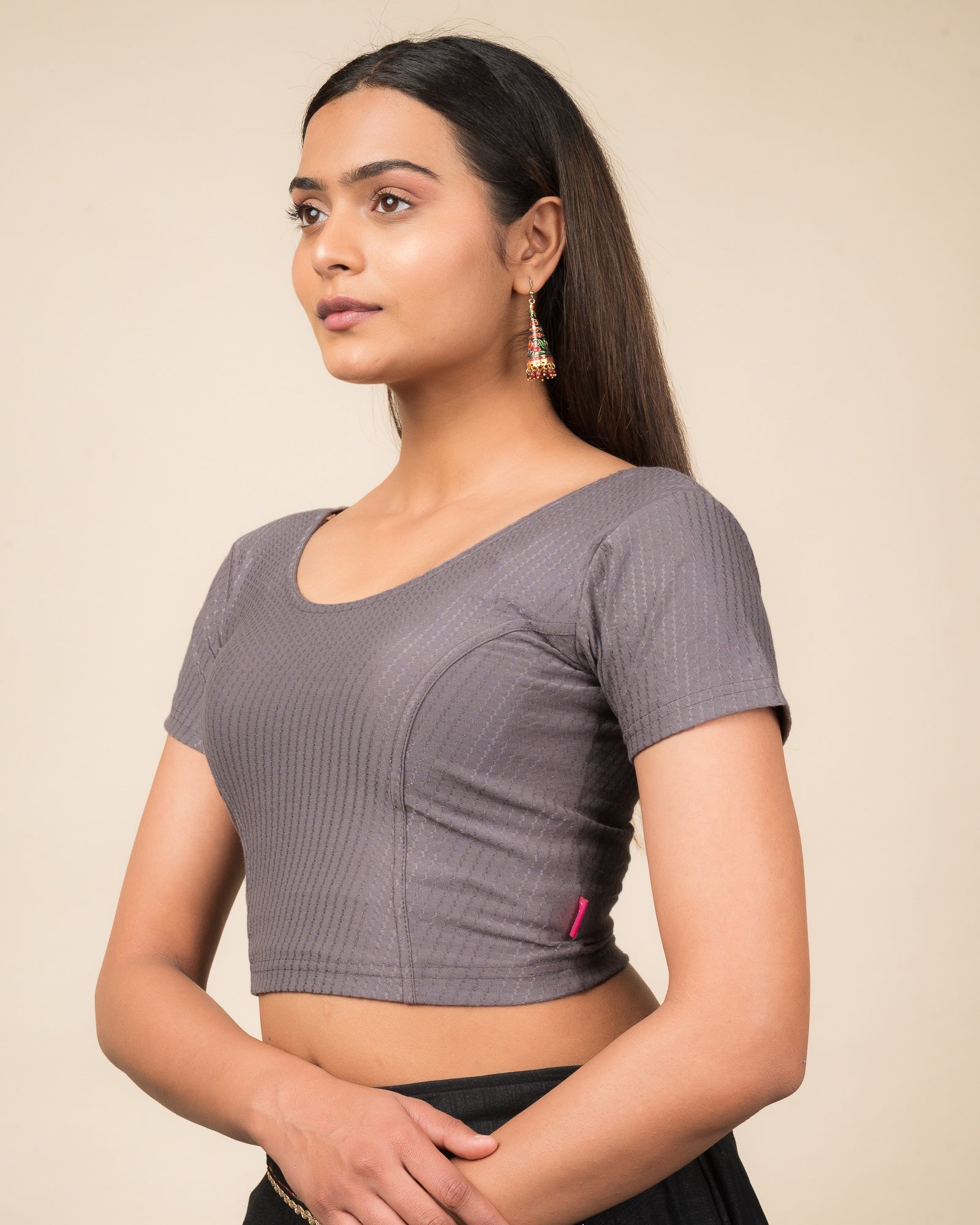 Side profile highlighting the fit and sleeve length