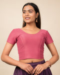 Dobby Dark Onion Cotton Jacquard Half Sleeve Slip On Blouse by Advi