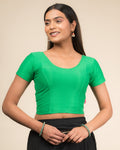 Dobby Green Cotton Half Sleeve Slip On Jacquard Blouse for Daily Use by Advi