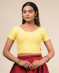 Dobby Lemon Cotton Half Sleeve Blouse with Jacquard Texture by Advi