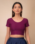 Dobby Magenta Cotton Jacquard Half Sleeve Self Design Blouse by Advi
