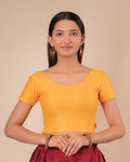 Dobby Mustard Textured Cotton Half Sleeve Slip On Everyday Blouse by Advi