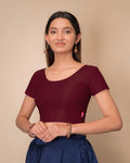 Dobby Maroon Self Design Cotton Jacquard Half Sleeve Blouse by Advi