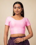 Dobby New Baby Pink Half Sleeve Cotton Jacquard Slip On Blouse by Advi