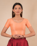 Dobby New Peach Half Sleeve Cotton Jacquard Slip On Blouse by Advi