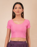 Dobby Pink Cotton Jacquard Half Sleeve Self Design Blouse by Advi