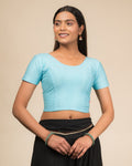 Dobby Powder Blue Cotton Half Sleeve Stretchable Slip On Blouse by Advi