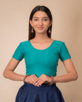 Dobby Rama Cotton Half Sleeve Stretchable Slip On Jacquard Blouse by Advi