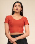 Dobby Rust Self Design Cotton Half Sleeve Jacquard Blouse by Advi