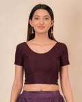 Dobby Wine Cotton Jacquard Textured Half Sleeve Slip On Blouse by Advi