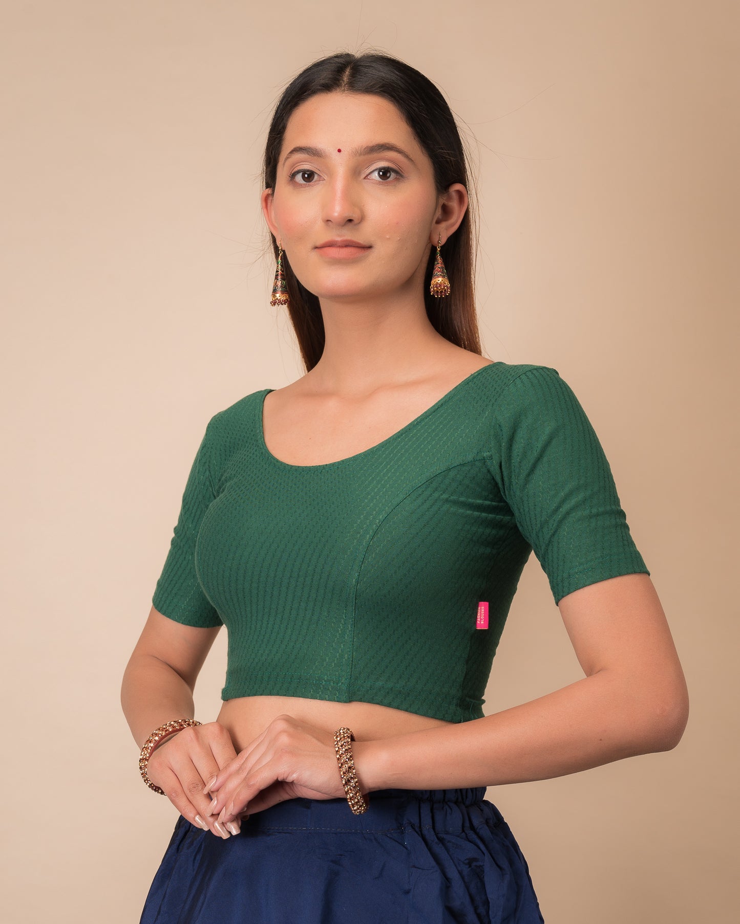Self Design Texture Cotton Dobby Elbow Stretchable Slip On Blouse