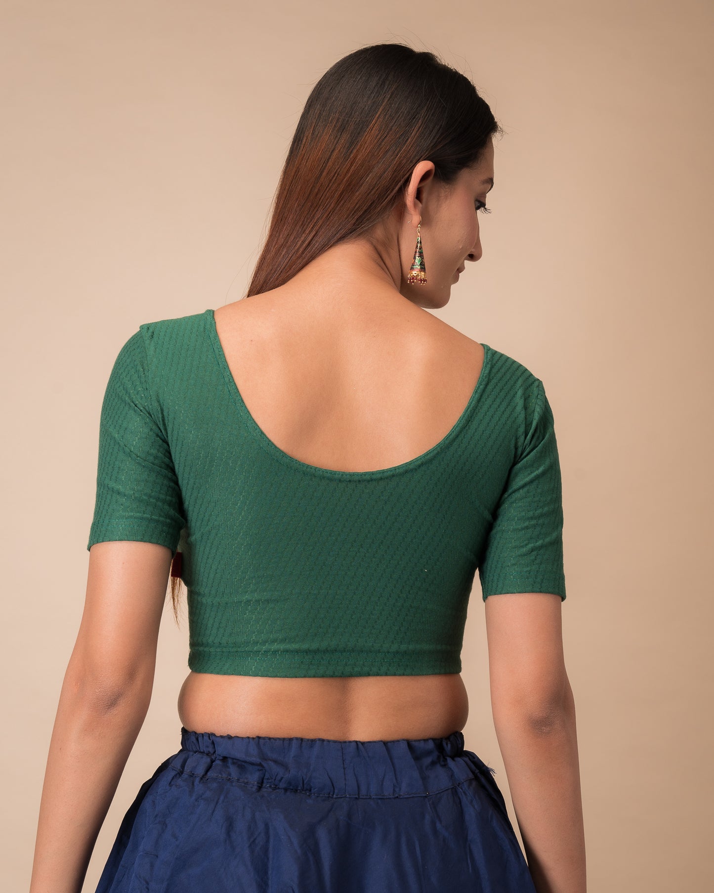 Self Design Texture Cotton Dobby Elbow Stretchable Slip On Blouse