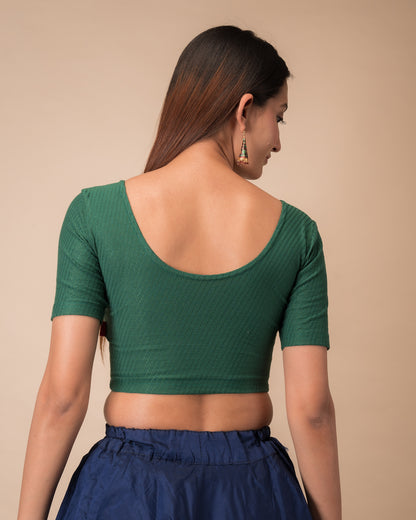 Self Design Texture Cotton Dobby Elbow Stretchable Slip On Blouse
