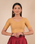Dobby Chikoo Cotton Jacquard Elbow Sleeve Slip On Blouse by Advi