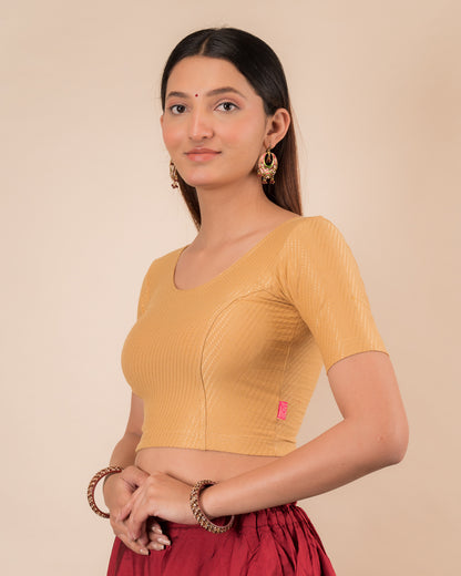 Side profile highlighting sleeve length and silhouette