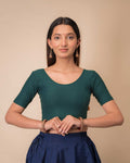 Dobby Rama Green Cotton Elbow Sleeve Slip On Blouse by Advi