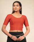 Dobby Rust Cotton Textured Elbow Sleeve Slip On Blouse by Advi