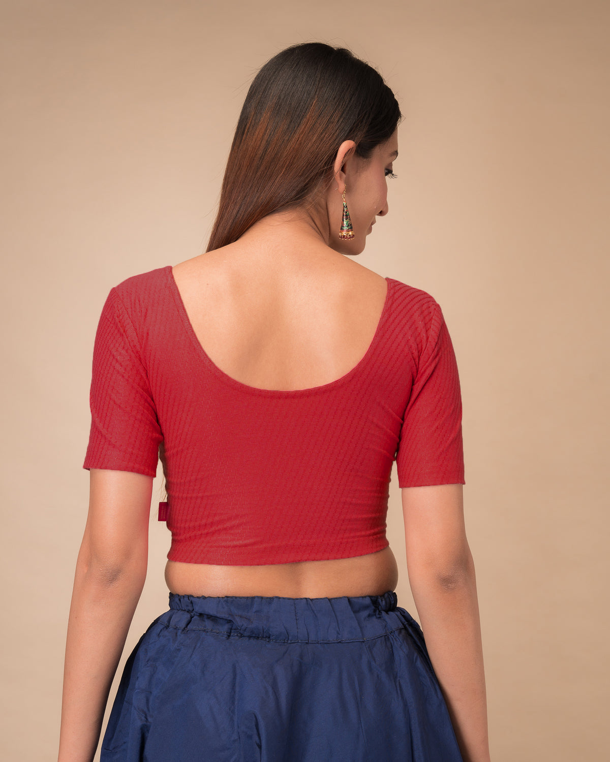 Dobby Tomato Cotton Jacquard Elbow Sleeve Blouse by Advi