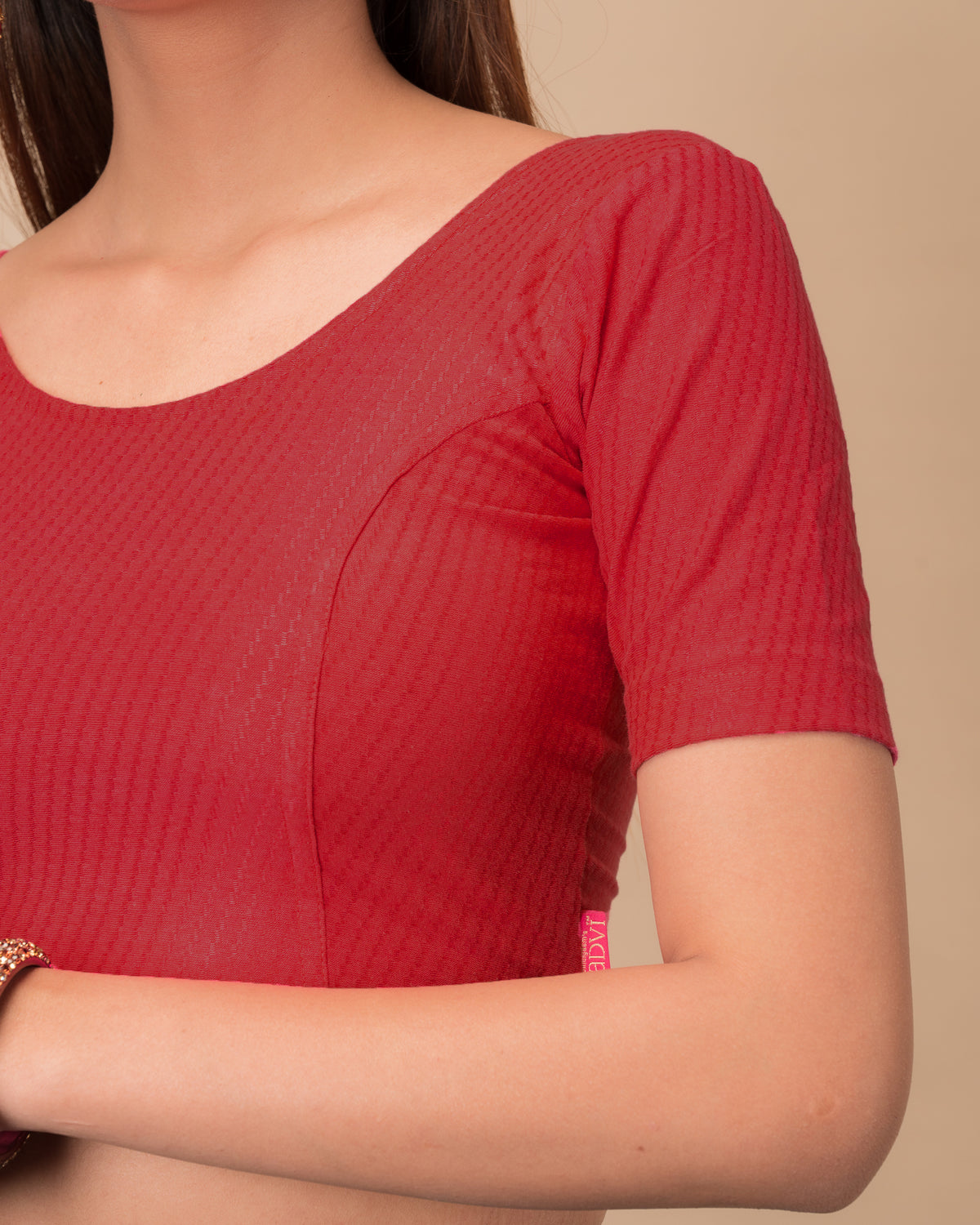 Dobby Tomato Cotton Jacquard Elbow Sleeve Blouse by Advi