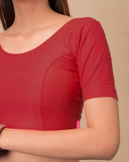 Dobby Tomato Cotton Jacquard Elbow Sleeve Blouse by Advi