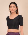 Dobby Black Cotton Jacquard Elbow Sleeve Self Design Blouse by Advi
