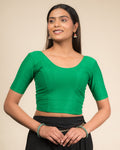 Dobby Green Cotton Jacquard Elbow Sleeve Slip On Blouse by Advi