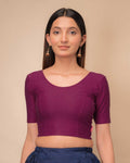 Dobby Magenta Cotton Jacquard Elbow Sleeve Self Design Blouse by Advi