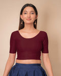 Dobby Maroon Self Design Elbow Sleeve Cotton Blouse by Advi