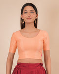 Dobby New Peach Cotton Stretchable Elbow Sleeve Blouse by Advi