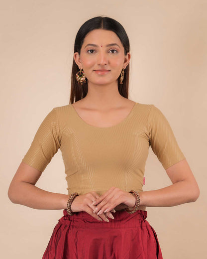 Dobby Skin Cotton Jacquard Elbow Sleeve Blouse by Advi