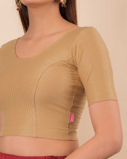 Dobby Skin Cotton Jacquard Elbow Sleeve Blouse by Advi