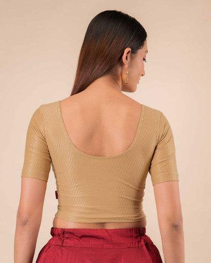 Dobby Skin Cotton Jacquard Elbow Sleeve Blouse by Advi