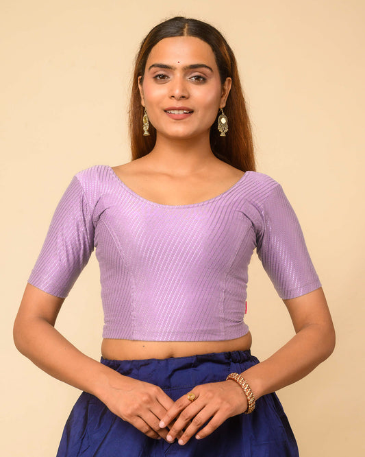 Dobby Levender Cotton Elbow Sleeve Stretchable Blouse by Advi