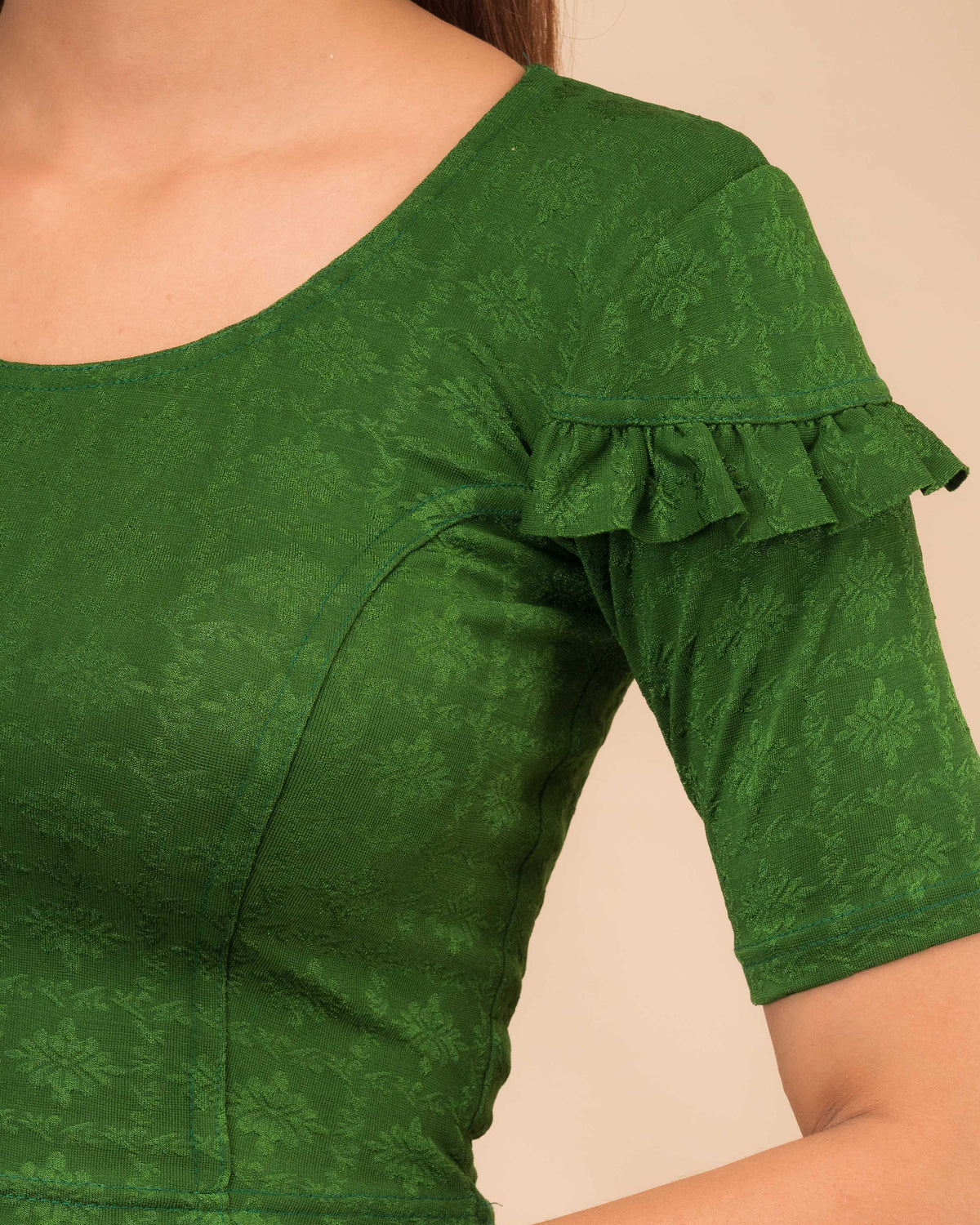 Mohini Green Ruffle Sleeves and Back Stretchable Slip On Blouse by Advi