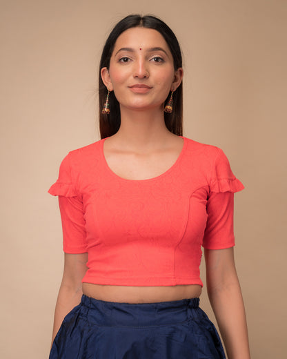 Mohini Tomato Ruffle Sleeves and Back Stretchable Slip On Blouse by Advi