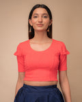 Mohini Tomato Ruffle Sleeves and Back Stretchable Slip On Blouse by Advi