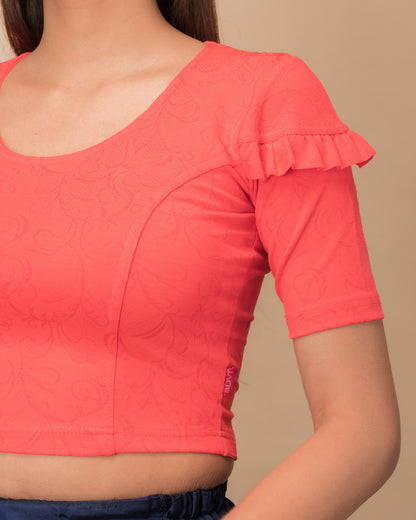 Mohini Tomato Ruffle Sleeves and Back Stretchable Slip On Blouse by Advi