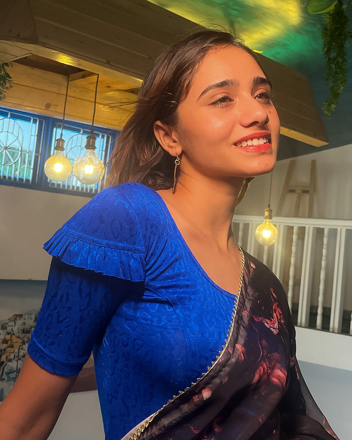 Mohini Royal Blue Ruffle Sleeves and Back Stretchable Slip On Blouse by Advi