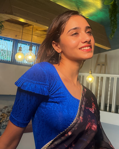 Mohini Royal Blue Ruffle Sleeves and Back Stretchable Slip On Blouse by Advi