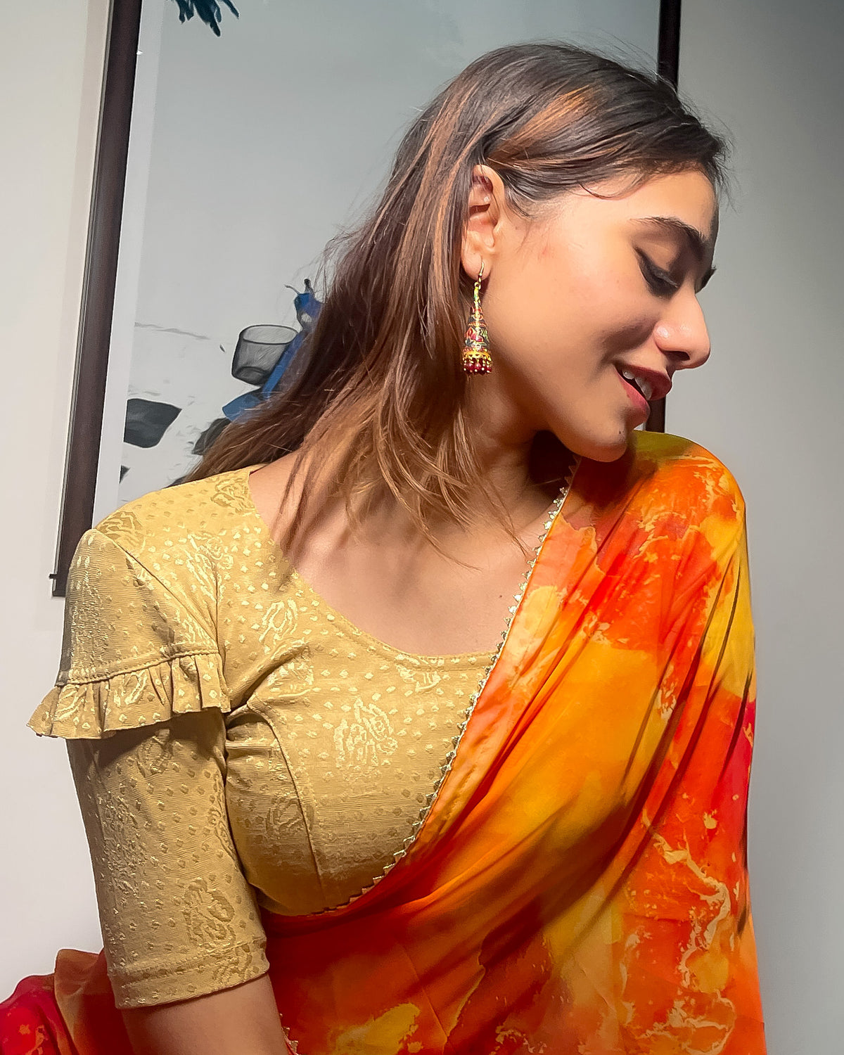 Mohini Beige Ruffle Sleeves and Back Stretchable Slip On Blouse by Advi