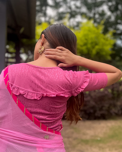 Mohini Onion Ruffle Sleeves and Back Stretchable Slip On Blouse by Advi