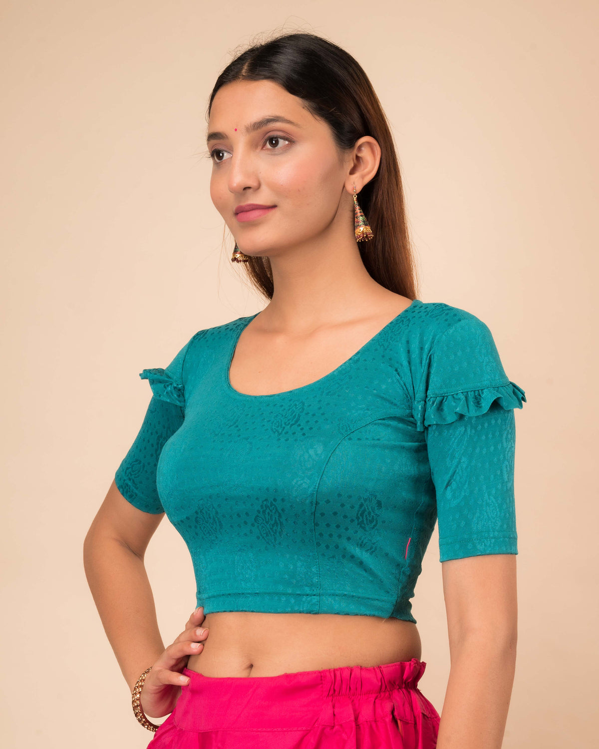 Mohini Rama Ruffle Sleeves and Back Stretchable Slip On Blouse by Advi
