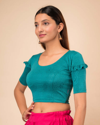 Mohini Rama Ruffle Sleeves and Back Stretchable Slip On Blouse by Advi