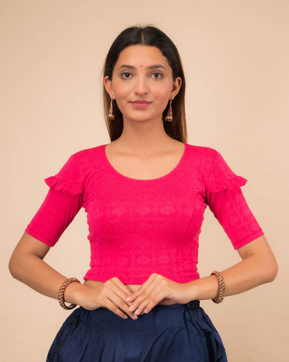 Mohini Rani Ruffle Sleeves and Back Stretchable Slip On Blouse by Advi