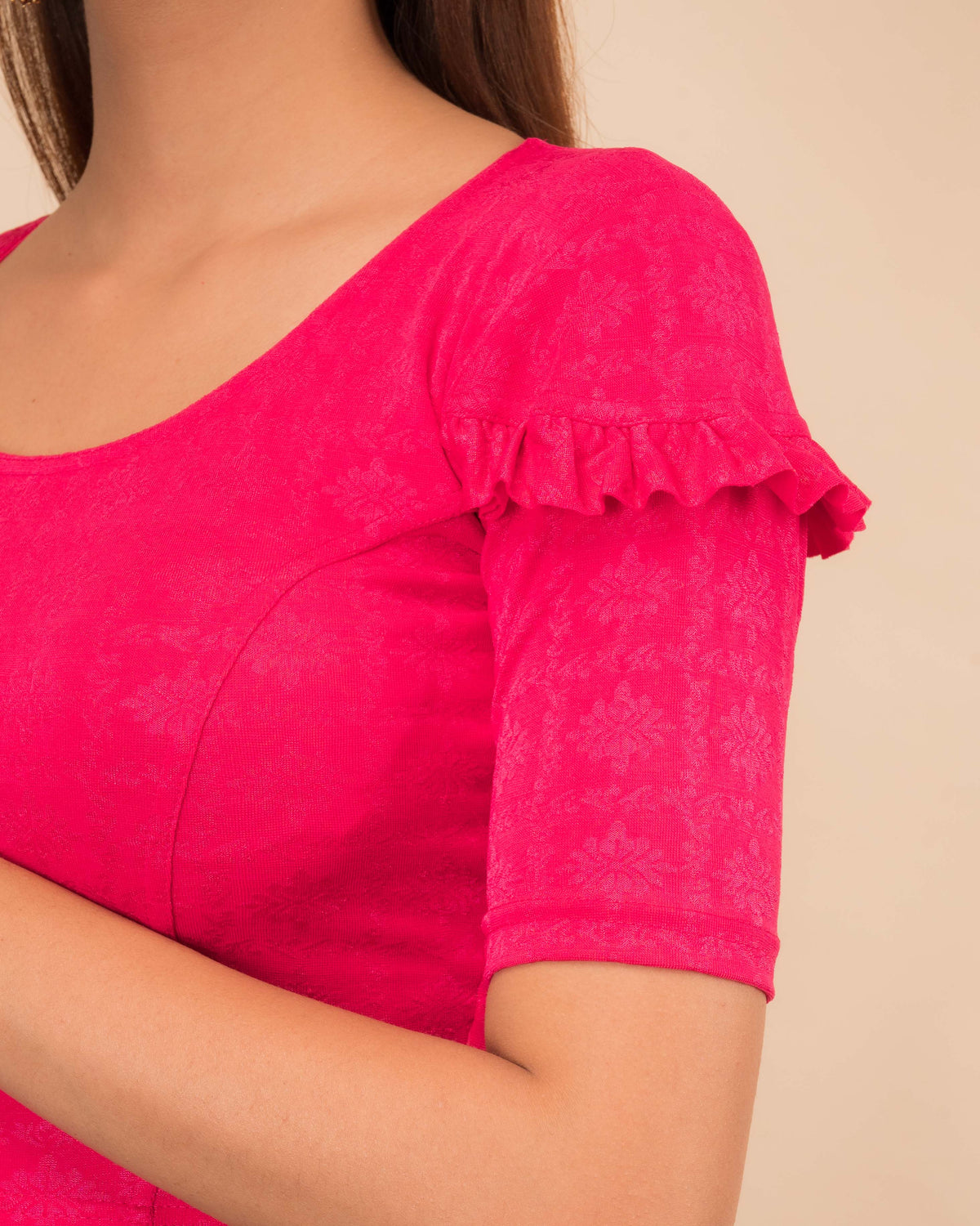 Mohini Rani Ruffle Sleeves and Back Stretchable Slip On Blouse by Advi